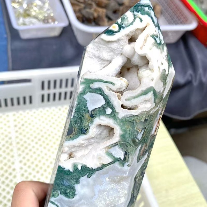 5 Pieces Moss Agate Large Tower Geode Point (Sea Freight Only) -Wholesale Crystals
