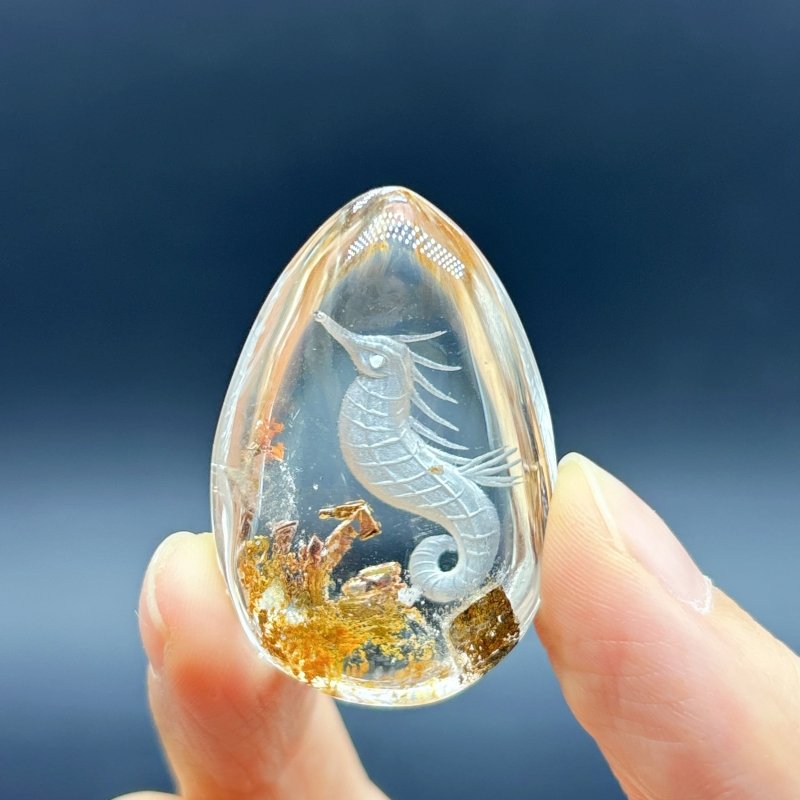 5 Pieces Seahorse Garden Quartz Inner Scene Carving - Wholesale Crystals