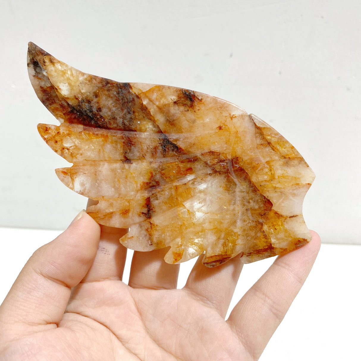 Unique Golden Hematoid Quartz Fire Quartz Heart Wing Carving With Stand