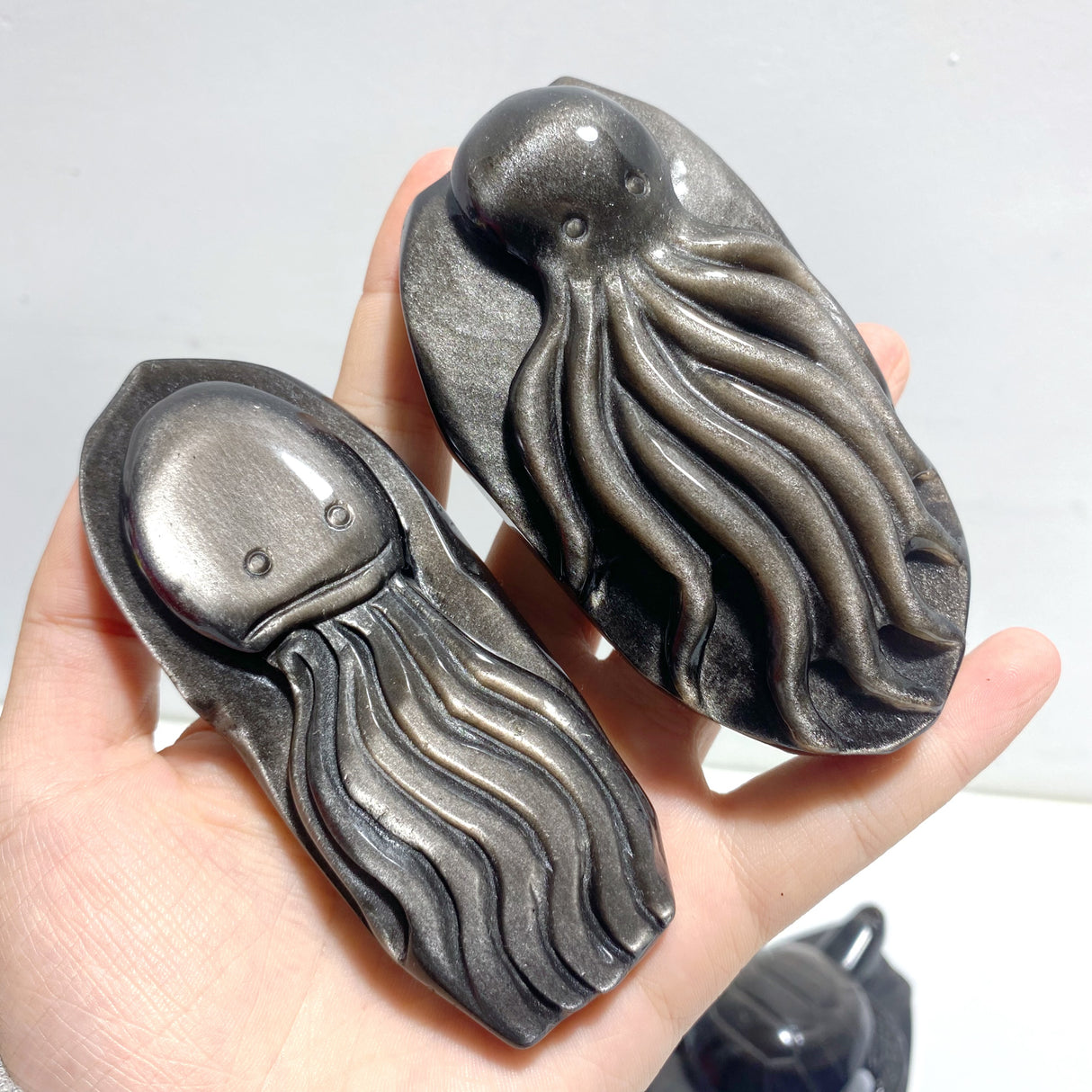 8 Pieces Silver Sheen Obsidian Animals Carving