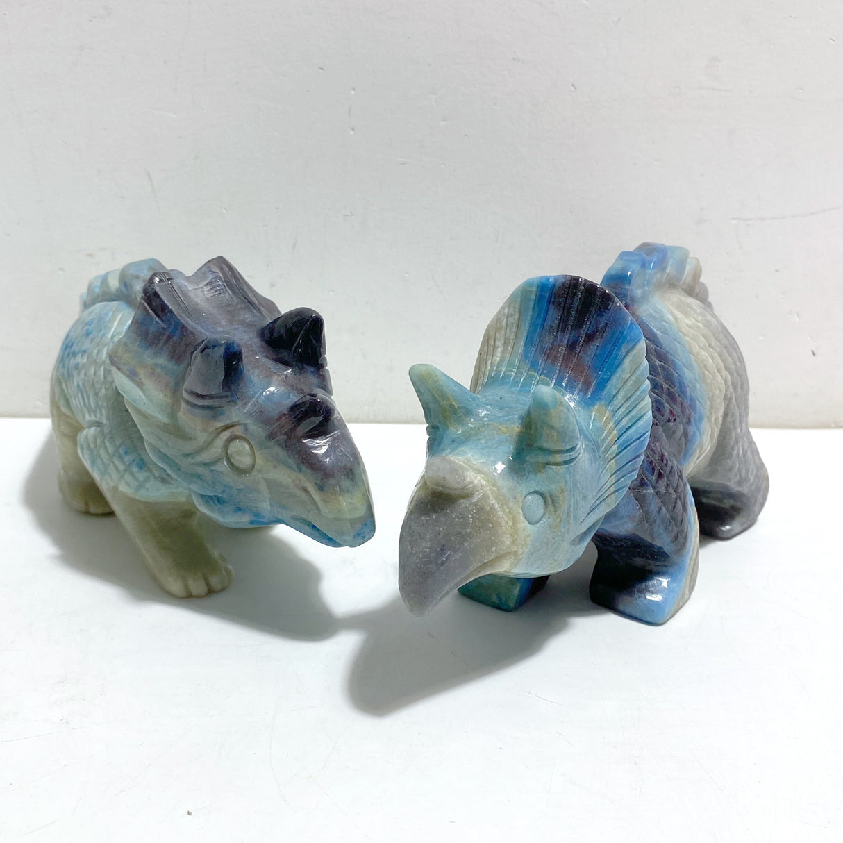 2 Pieces Trolleite Stone Triceratops Three-horned Dinosaur Crystal Carving