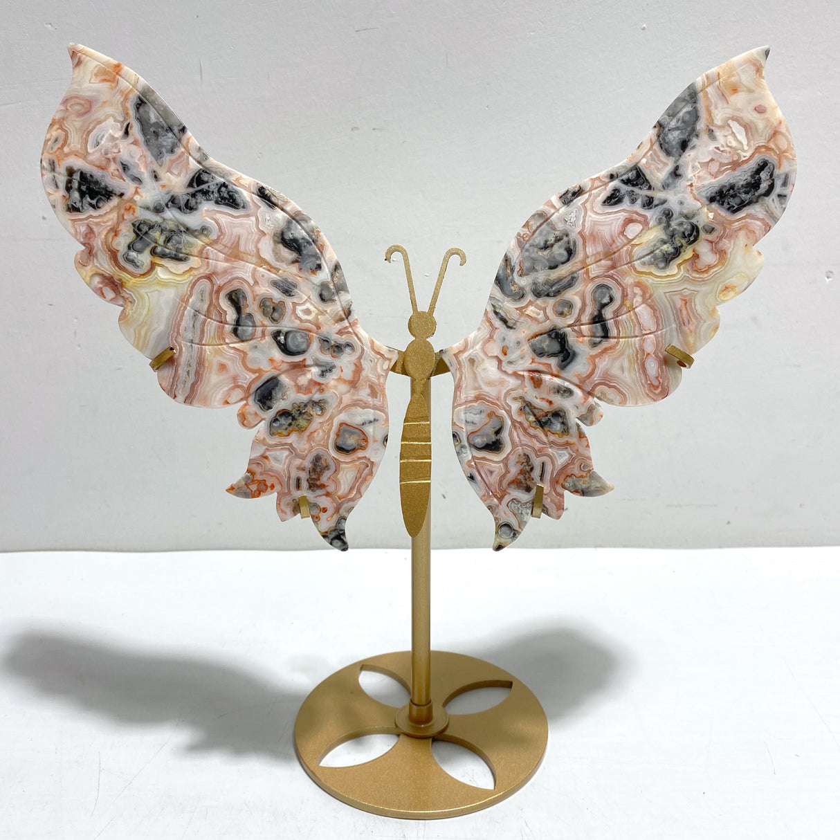 Unique Morocco Agate Butterfly Wing Carving With Stand