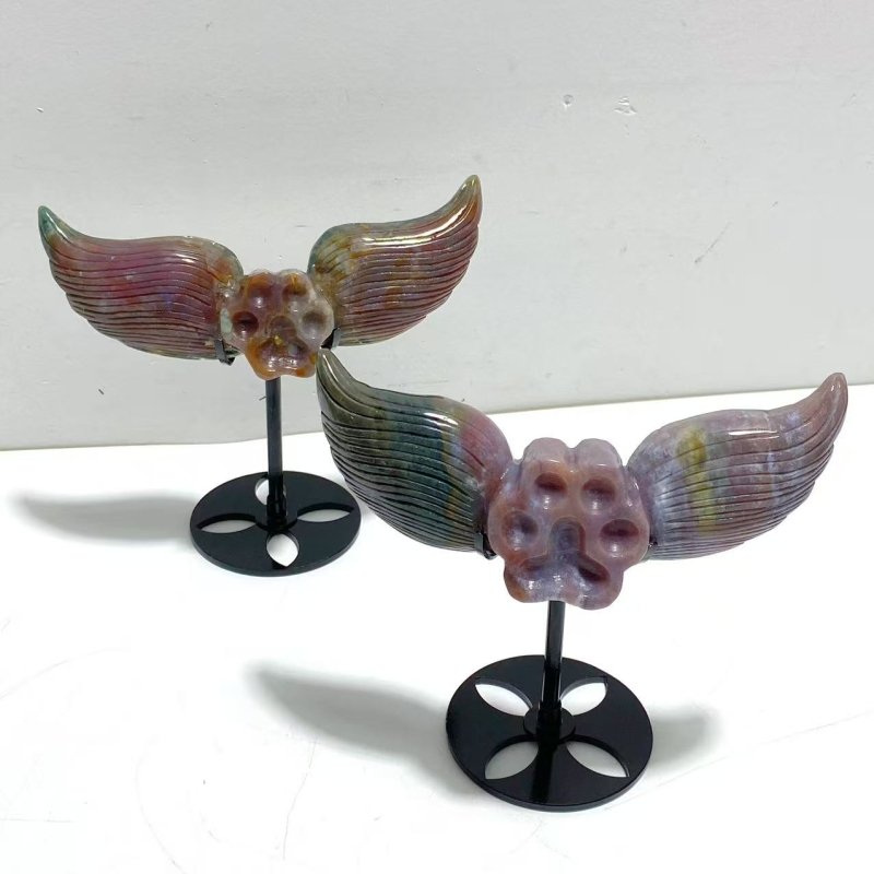 6 Pairs Ocean Jasper Cat Paw Wing Carving With Stand - Wholesale Crystals