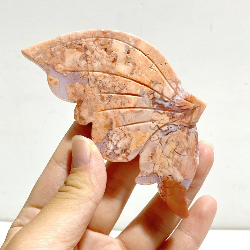 6 Pairs Pink Agate Butterfly Wing Carving With Stand -Wholesale Crystals