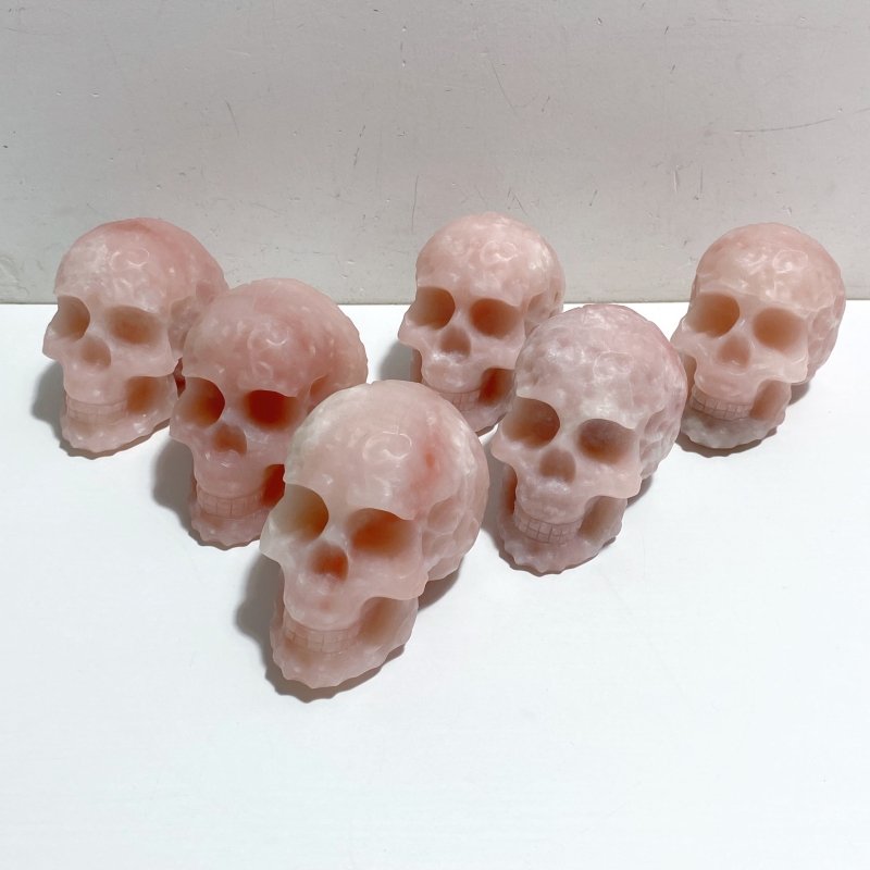 6 Pieces Beautiful Pink Opal Skull Carving -Wholesale Crystals