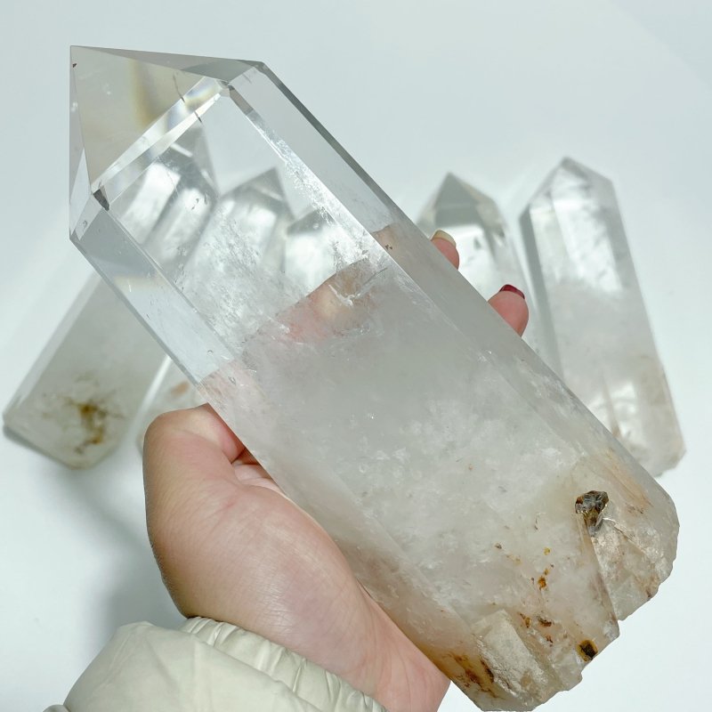 6 Pieces Clear Quartz Large Points Raw Bottom - Wholesale Crystals