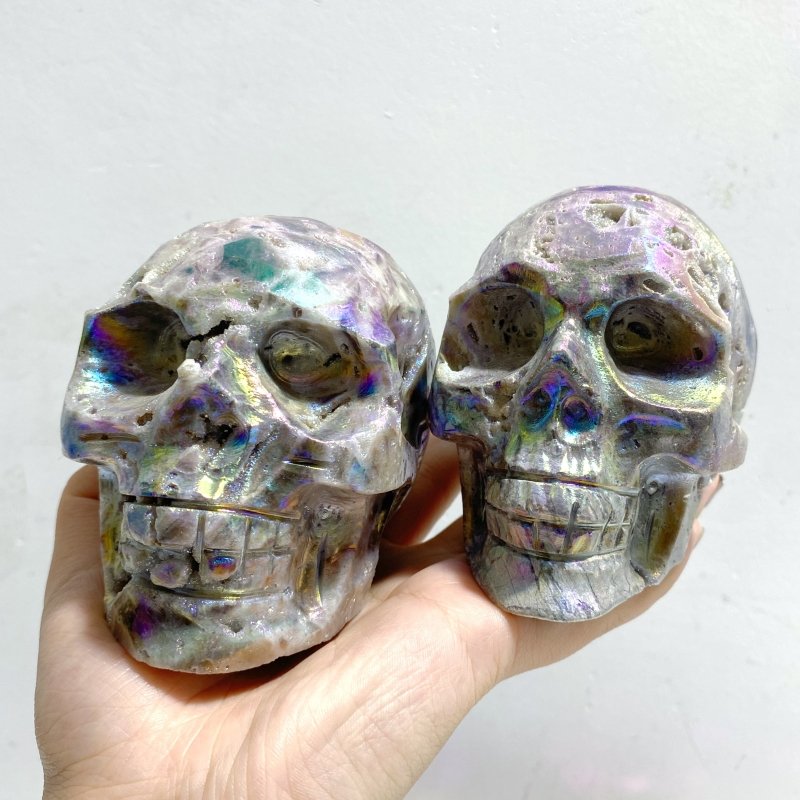 6 Pieces Geode Aura Sphalerite Skull Carving -Wholesale Crystals