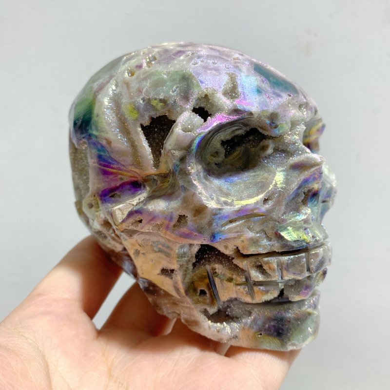 6 Pieces Geode Aura Sphalerite Skull Carving -Wholesale Crystals