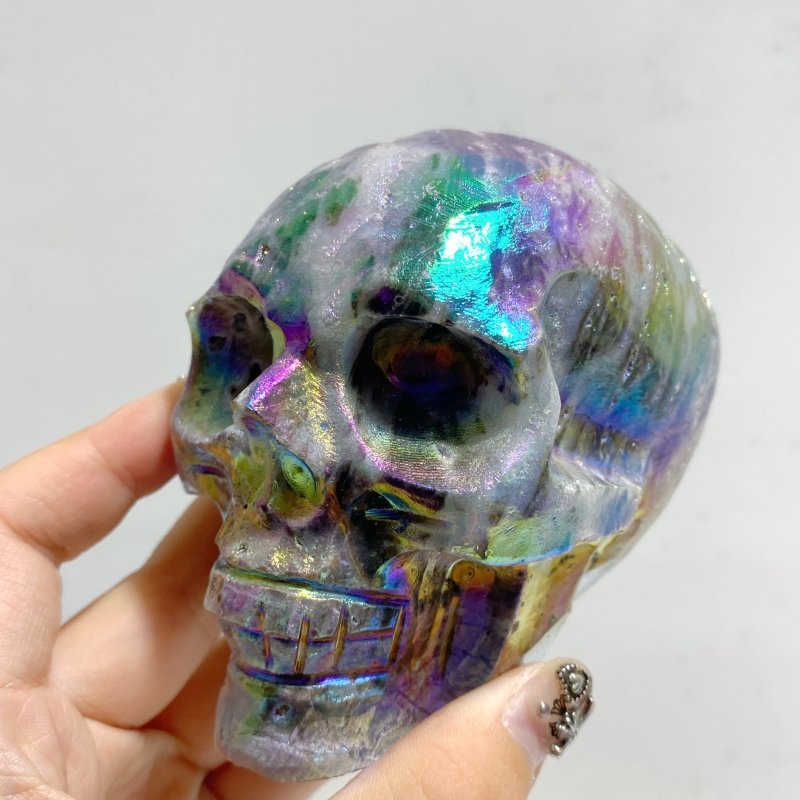 6 Pieces Geode Aura Sphalerite Skull Carving -Wholesale Crystals