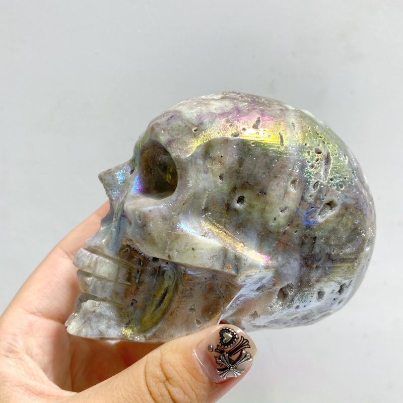6 Pieces Geode Aura Sphalerite Skull Carving -Wholesale Crystals