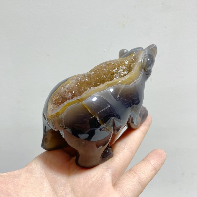 6 Pieces Geode Druzy Agate Bear Carving - Wholesale Crystals