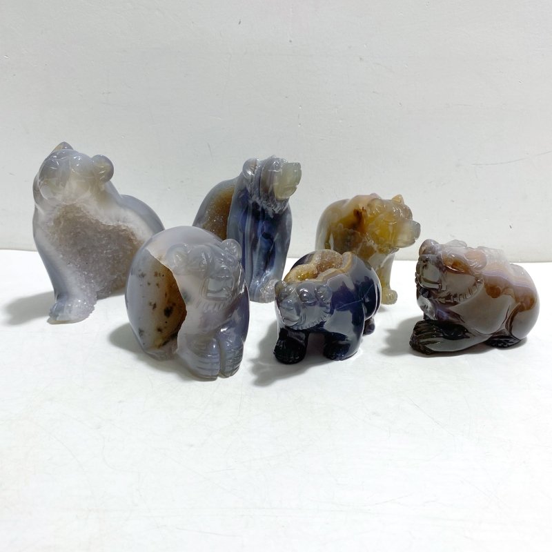 6 Pieces Geode Druzy Agate Bear Carving - Wholesale Crystals
