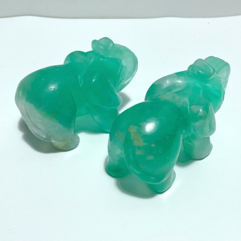 6 Pieces Green Fluorite Elephant Carving - Wholesale Crystals