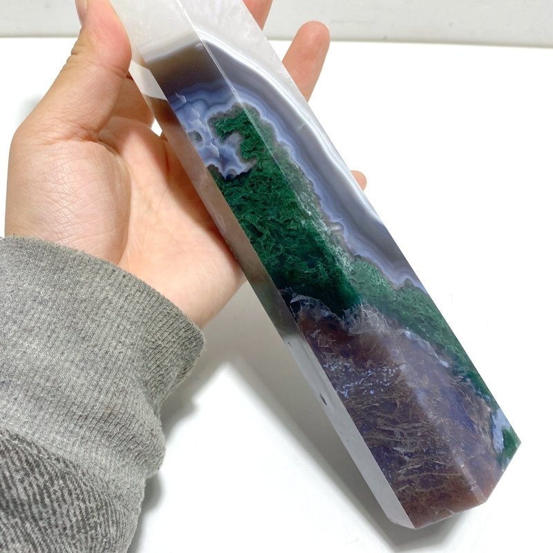 6 Pieces Large Green Moss Agate Points - Wholesale Crystals