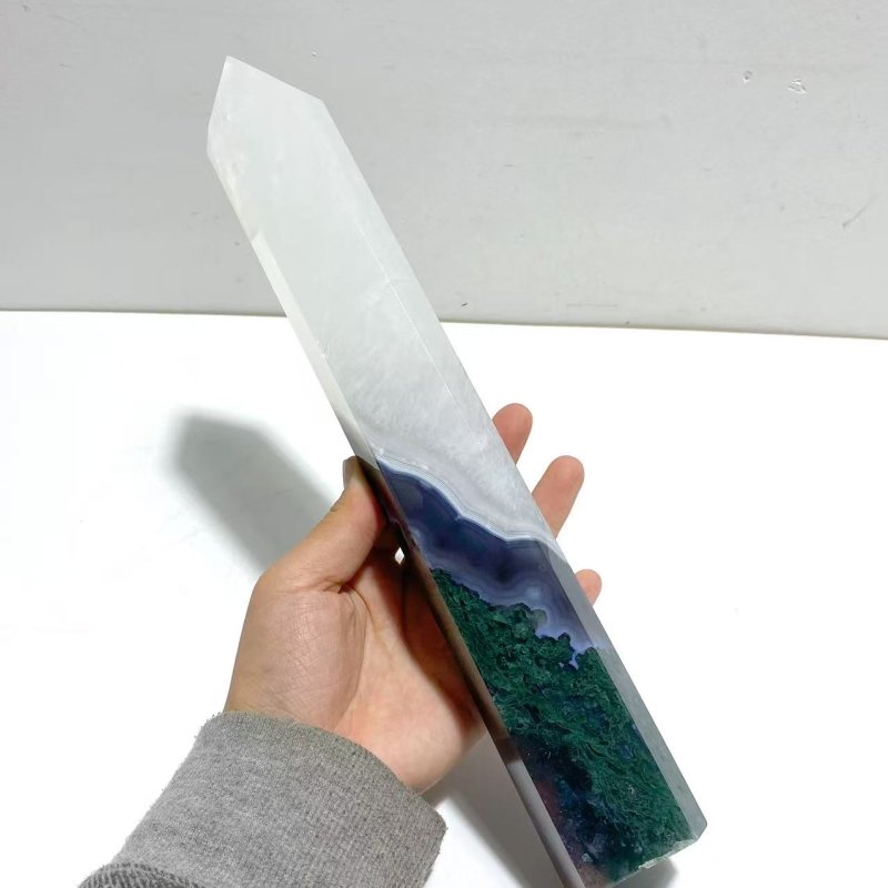 6 Pieces Large Green Moss Agate Points - Wholesale Crystals