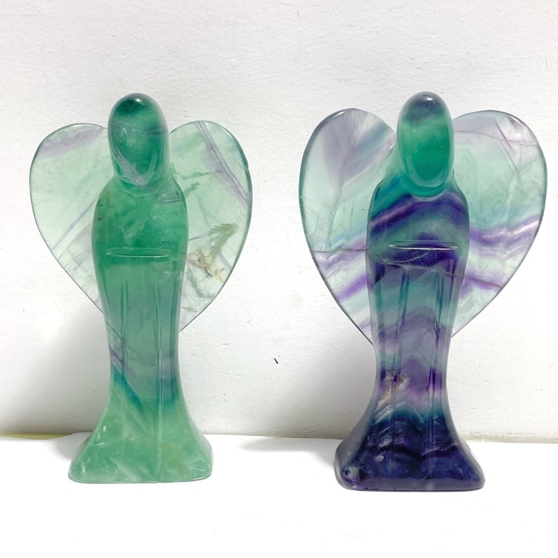 6 Pieces Large Rainbow Fluorite Angel Carving - Wholesale Crystals
