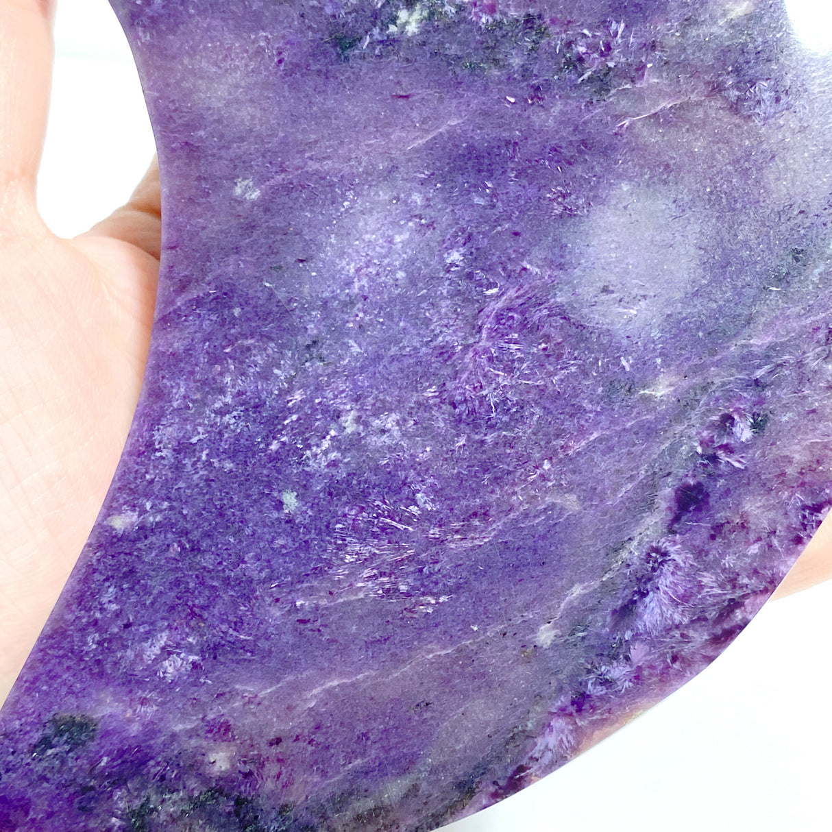 Large Charoite Moon Carving With Stand