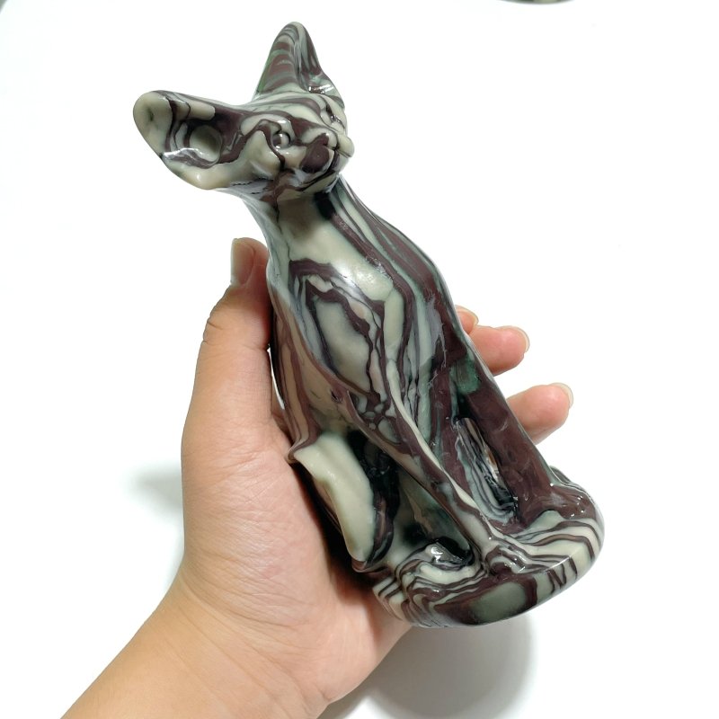 7 Pieces China Grey Stripe Stone Cat Carving - Wholesale Crystals