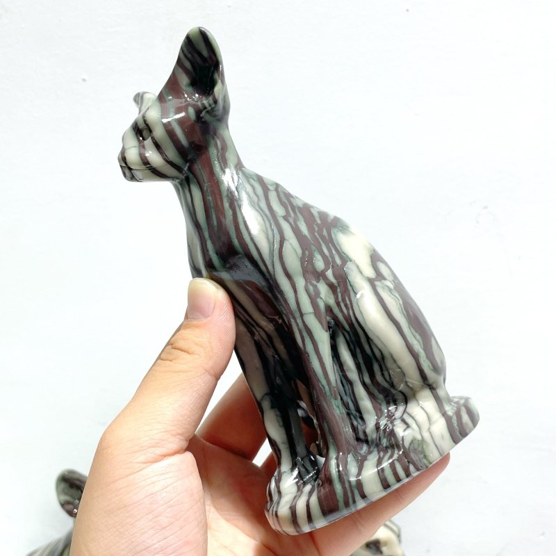 7 Pieces China Grey Stripe Stone Cat Carving - Wholesale Crystals