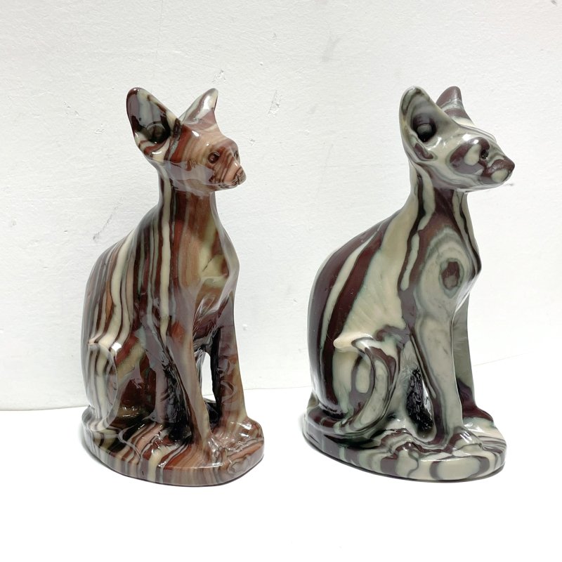 7 Pieces China Grey Stripe Stone Cat Carving - Wholesale Crystals