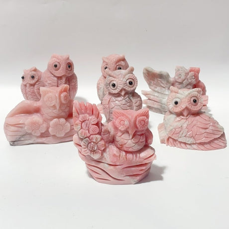 7 Pieces Cute Pink Opal Owl Carving - Wholesale Crystals