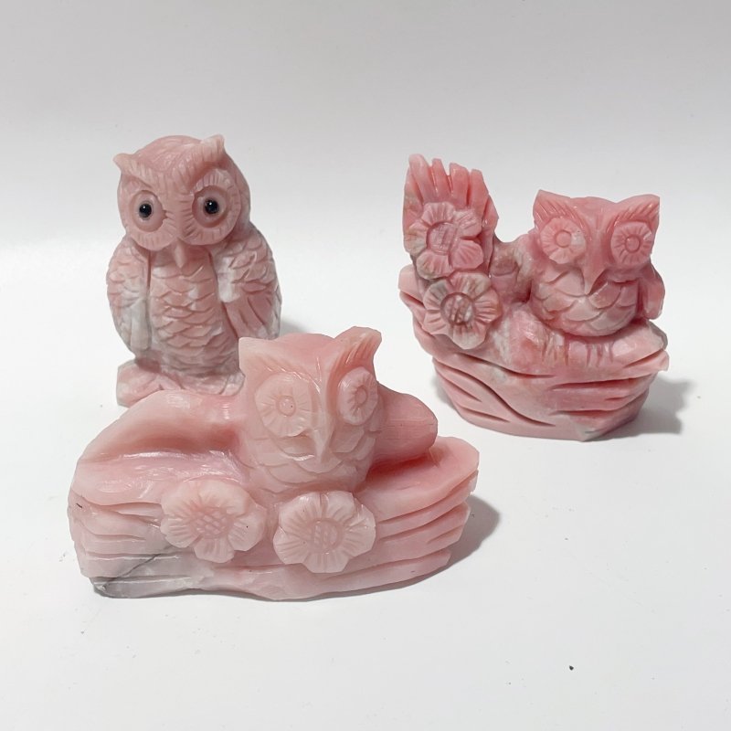 7 Pieces Cute Pink Opal Owl Carving - Wholesale Crystals