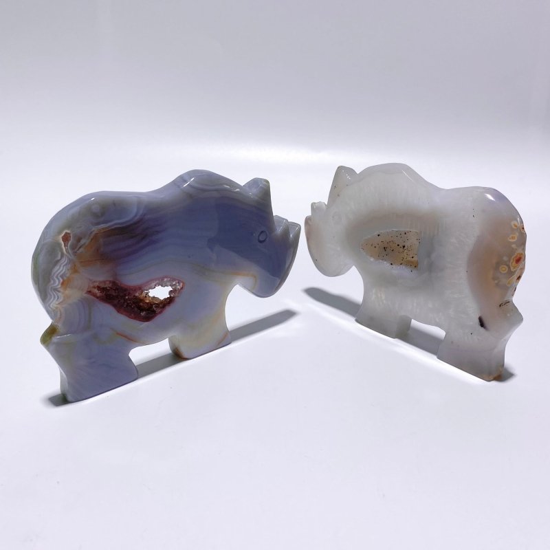 7 Pieces Geode Druzy Agate Rhino Carving - Wholesale Crystals