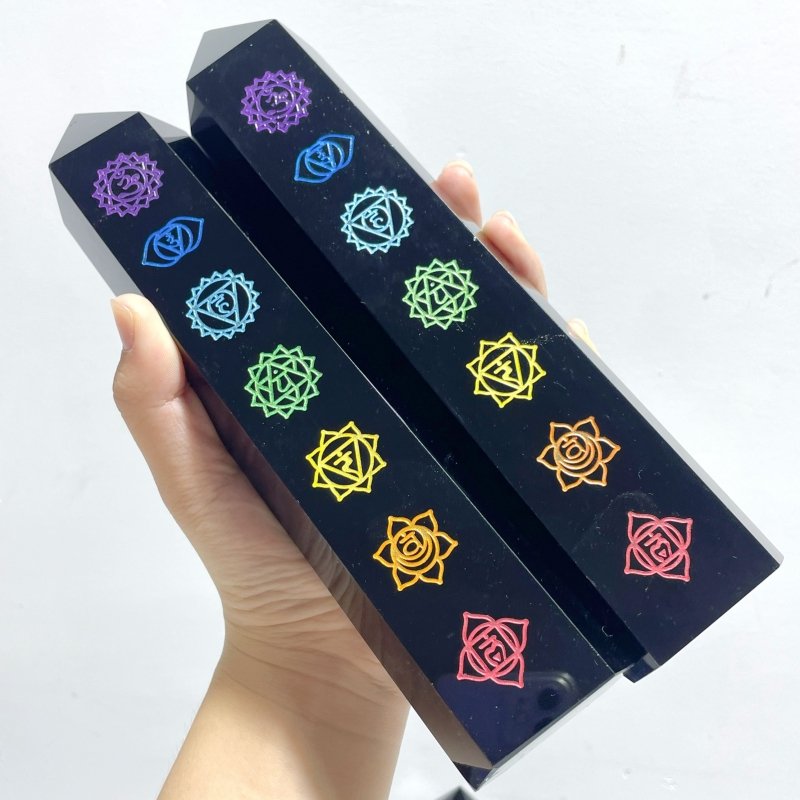 7 Pieces Large Obsidian 7 Chakra Tower Point - Wholesale Crystals