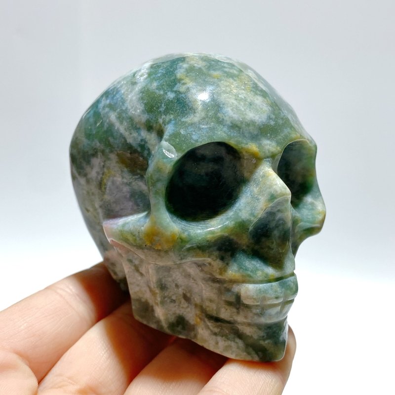 7 Pieces Moss Agate Skull Carving - Wholesale Crystals