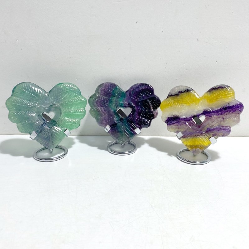 7 Pieces Rainbow Fluorite Heart With Stand -Wholesale Crystals