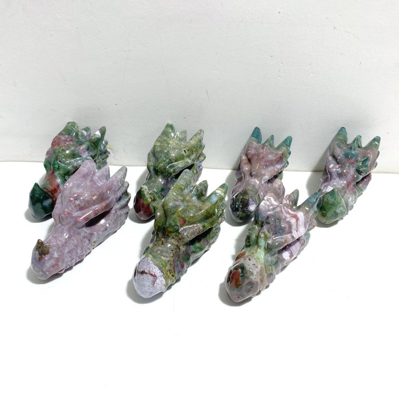 7 Pieces Unique Ocean Jasper Dragon Head Carving - Wholesale Crystals