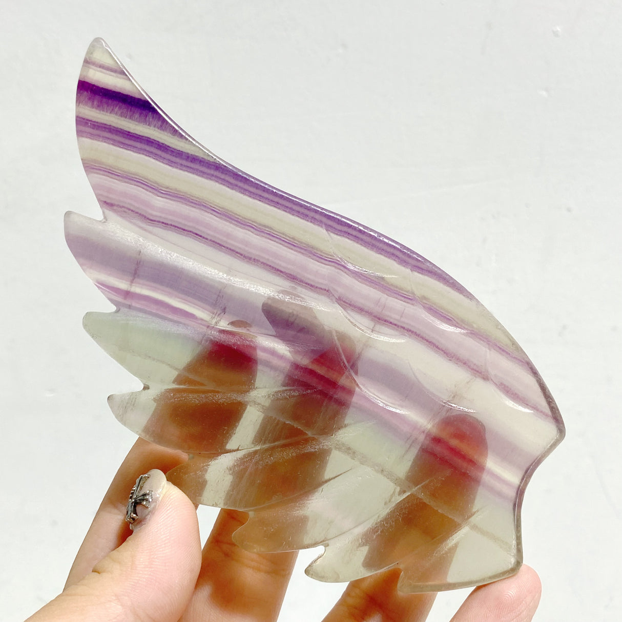 Unique Symmetrical Fluorite Heart Wing Carving With Stand