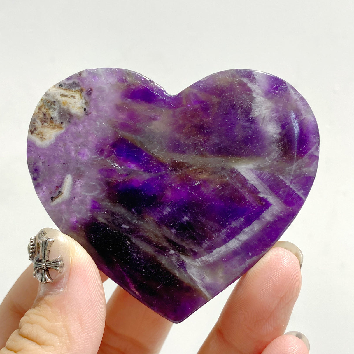 Unique Chevron Amethyst Heart Wing Carving With Stand