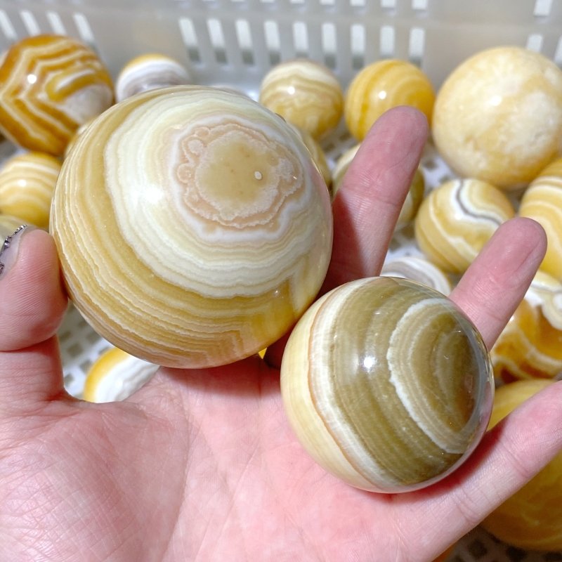 73 Pieces Stripe Yellow Calcite Spheres (Sea Freight Only) -Wholesale Crystals