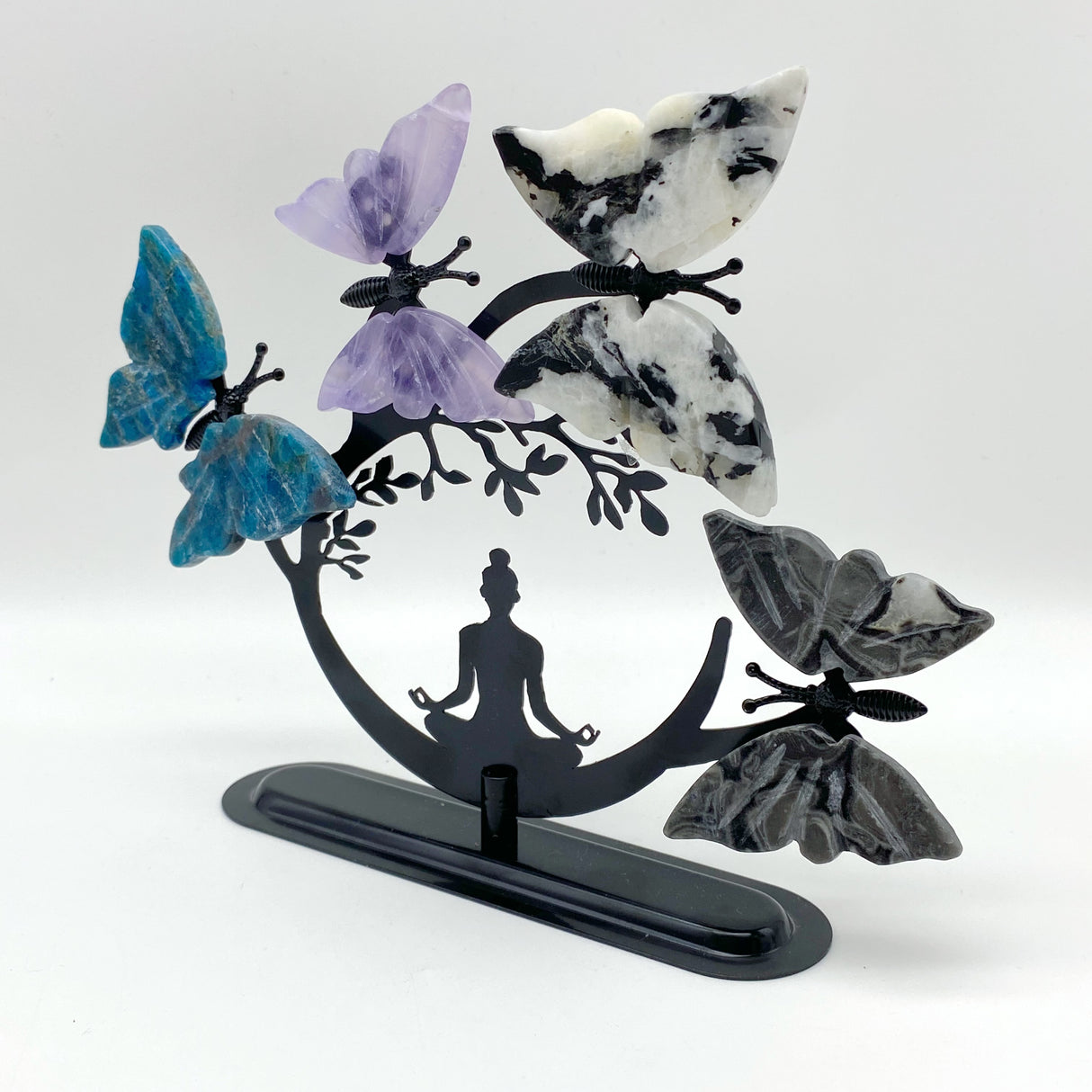 Mixed Materials Butterfly Wing Carving With Yoga Woman Stand Wholesale