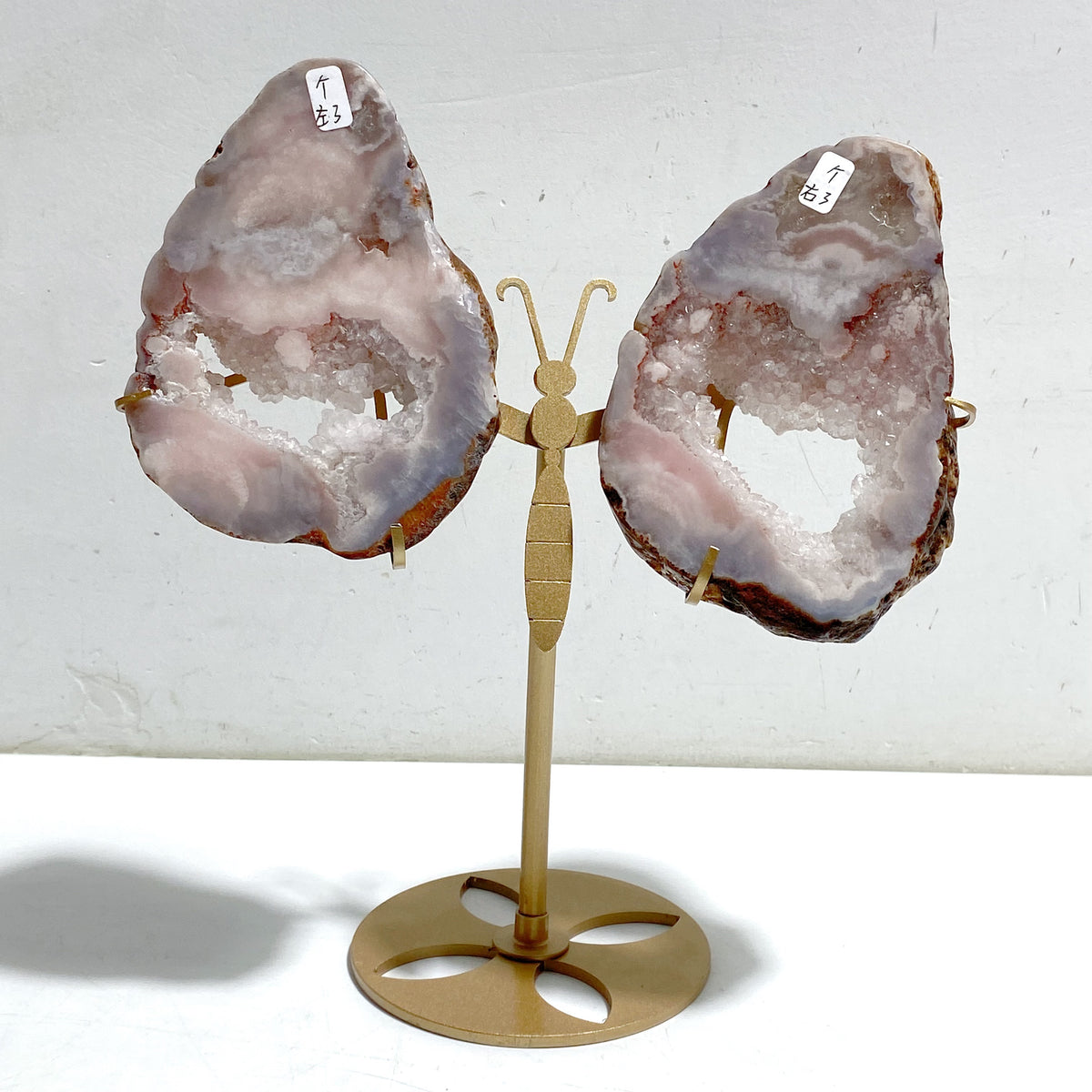 Geode Pink Amethyst Slab Butterfly Wing Carving With Stand