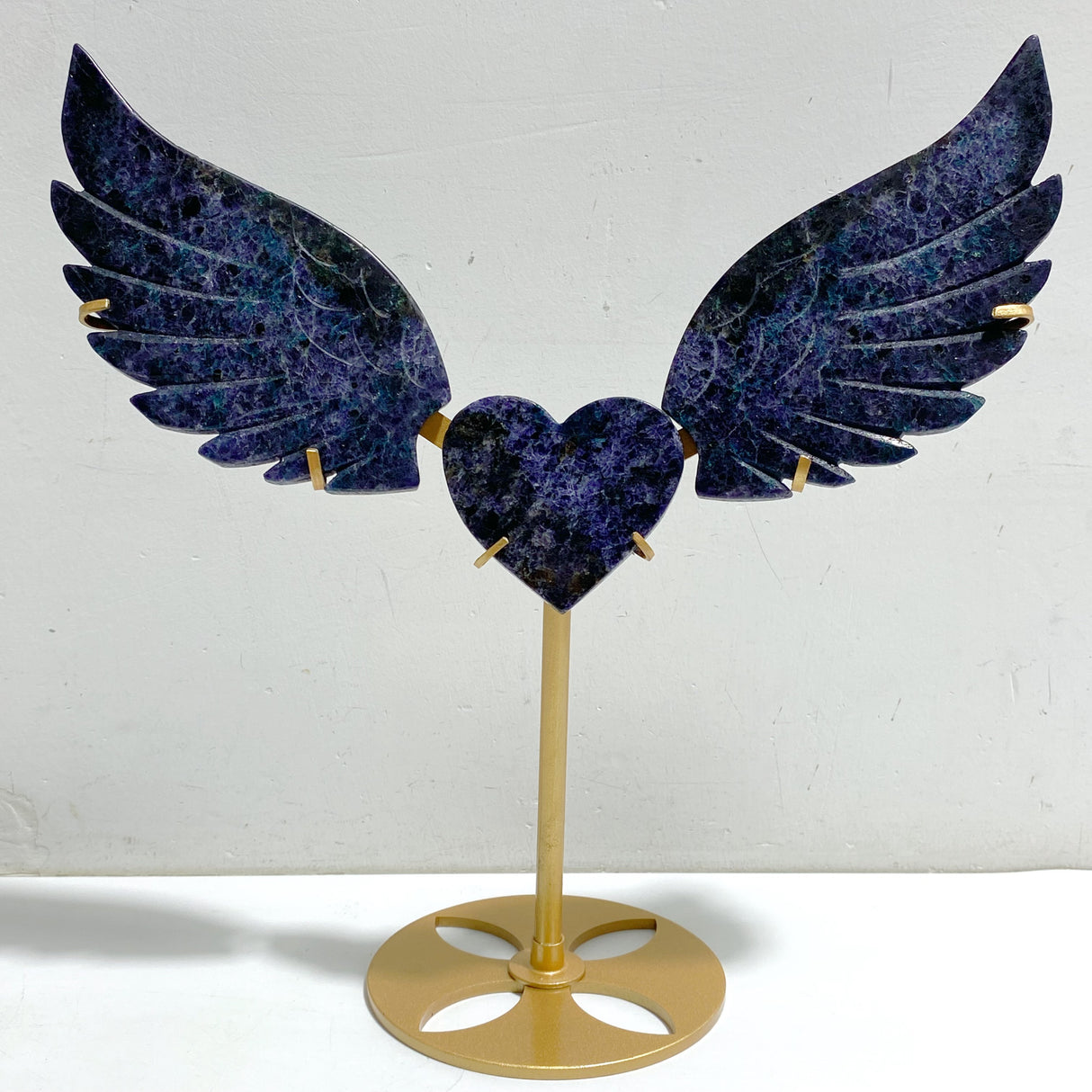 Fluorite Mixed Blue Apatite Heart Wing Carving With Stand