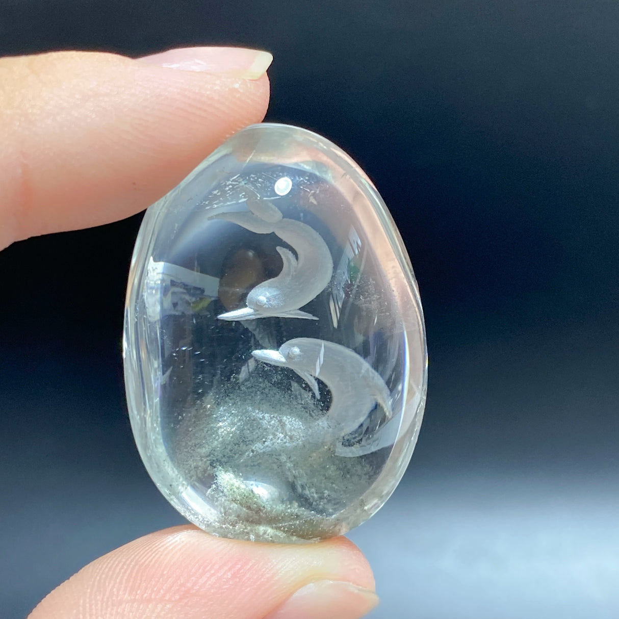 5 Pieces Beautiful Dolphin Garden Quartz Inner Scene Carving