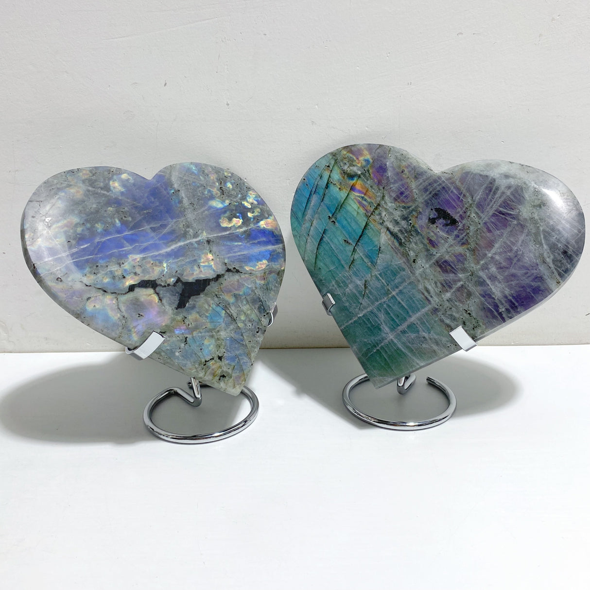 4 Pieces Large Labradorite Heart With Stand