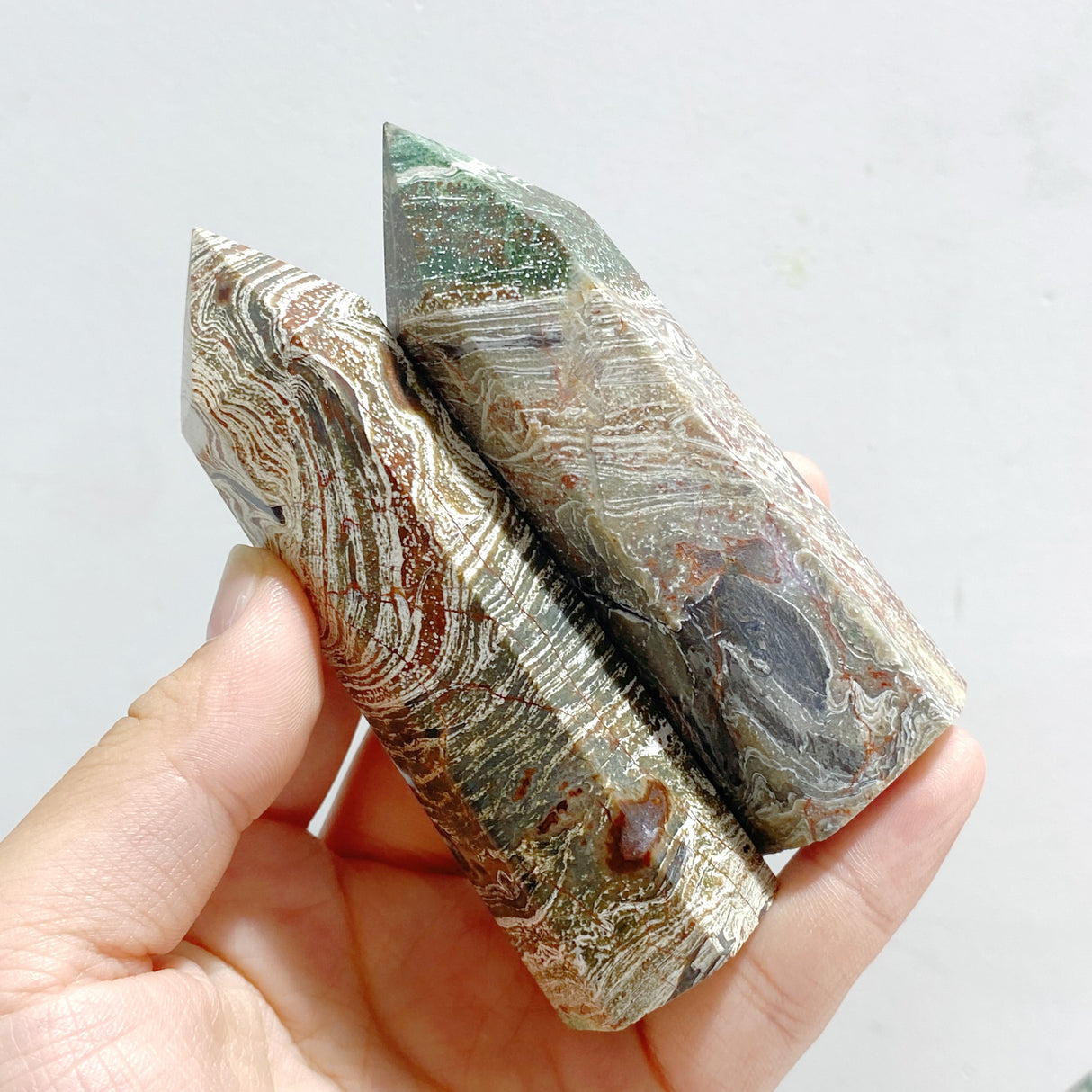 21 Pieces Green Stripe Jasper Point #2