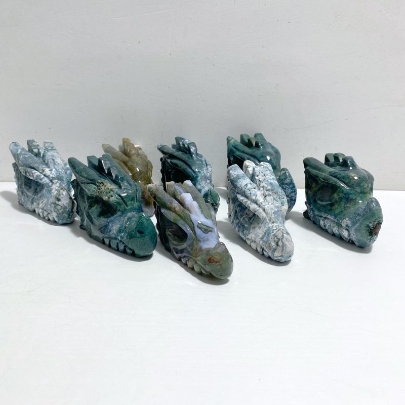 8 Pieces Moss Agate Dragon Head Carving Closeout -Wholesale Crystals