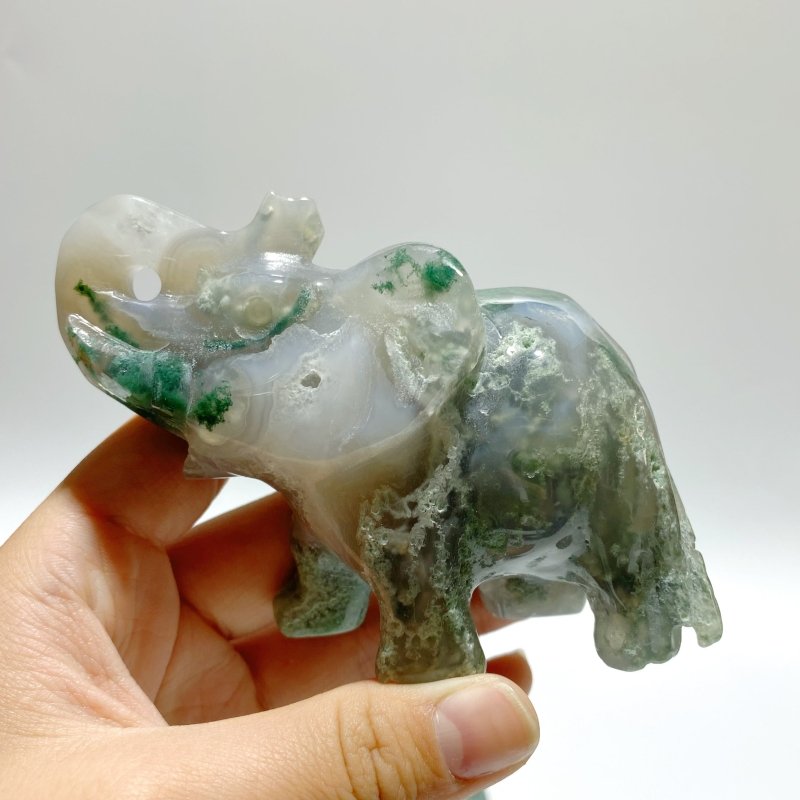 8 Pieces Moss Agate Elephant Carving - Wholesale Crystals