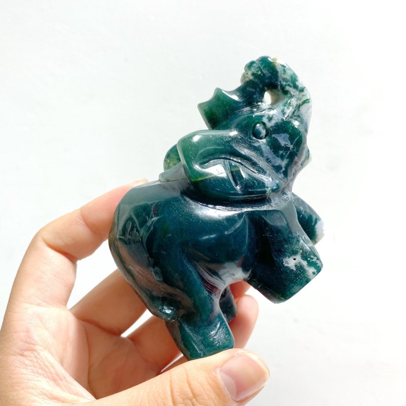 8 Pieces Moss Agate Elephant Carving - Wholesale Crystals