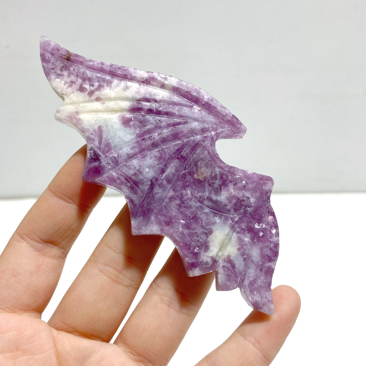 4 Pairs Spark Lepidolite Demon Angel Wing Carving With Stand
