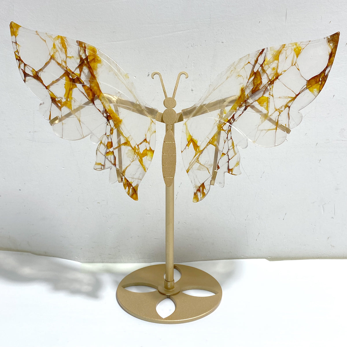 Golden Hematoid Quartz Fire Quartz Butterfly Wing Carving With Stand