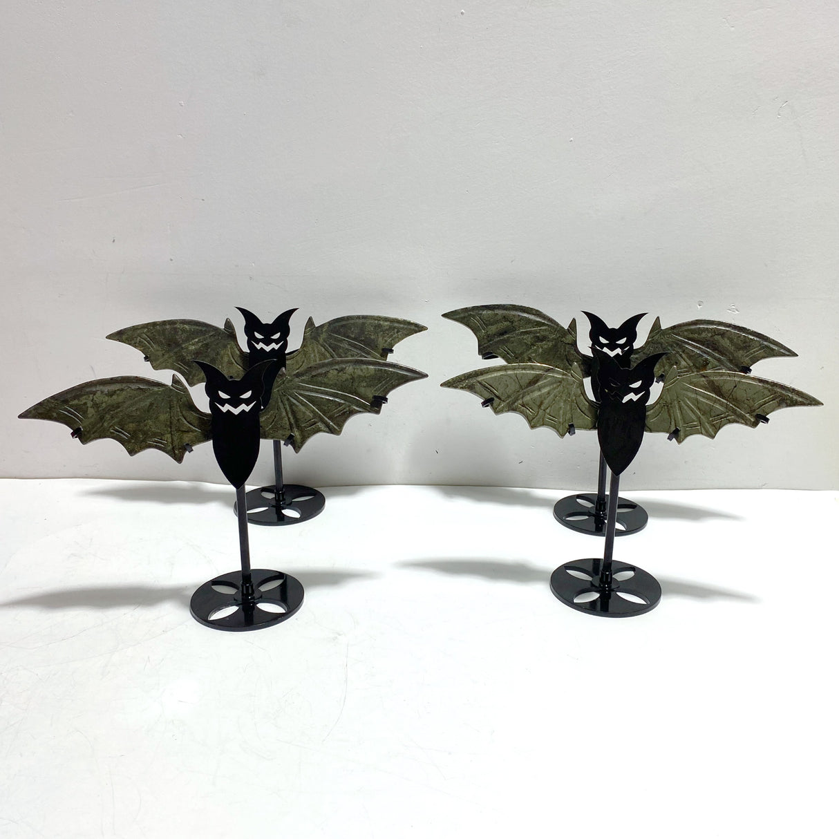 4 Pairs Pyrite Bat Wing Carving With Stand
