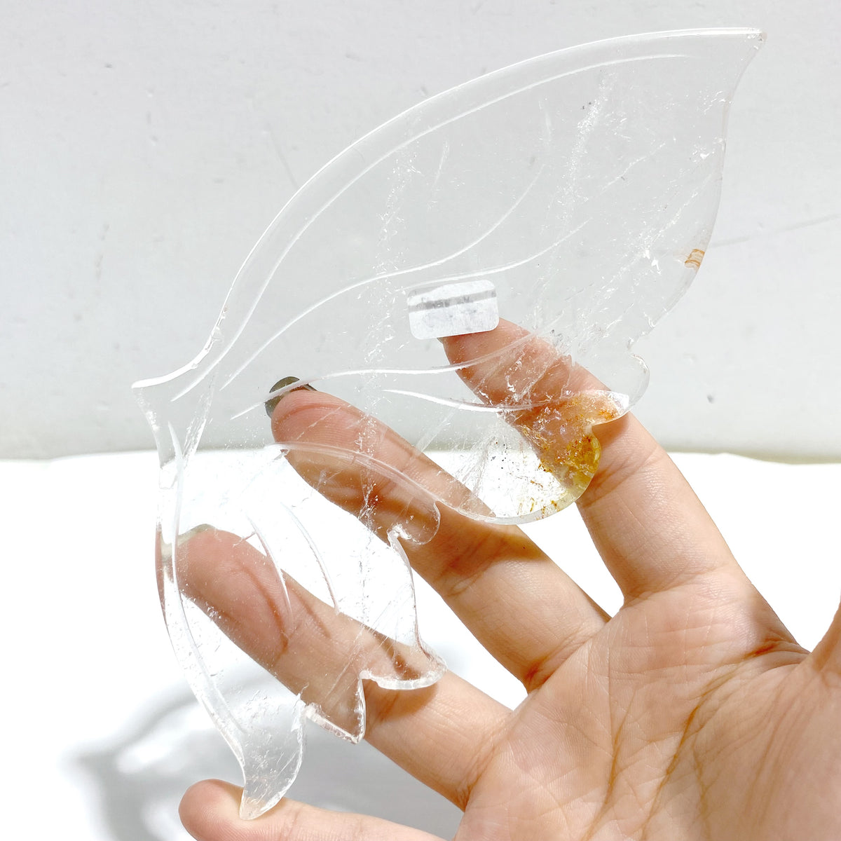 Clear Quartz Butterfly Wing Carving With Stand