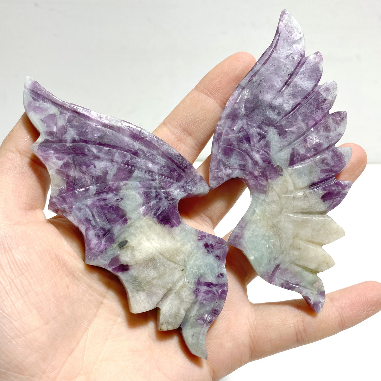 4 Pairs Spark Lepidolite Demon Angel Wing Carving With Stand