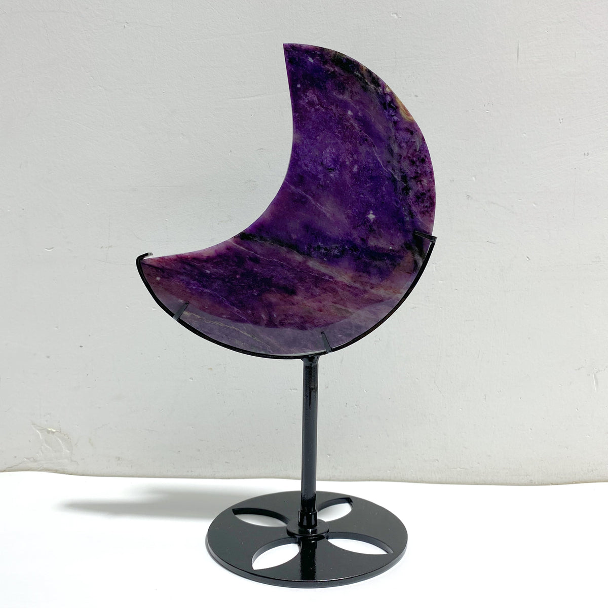 Large Charoite Moon Carving With Stand