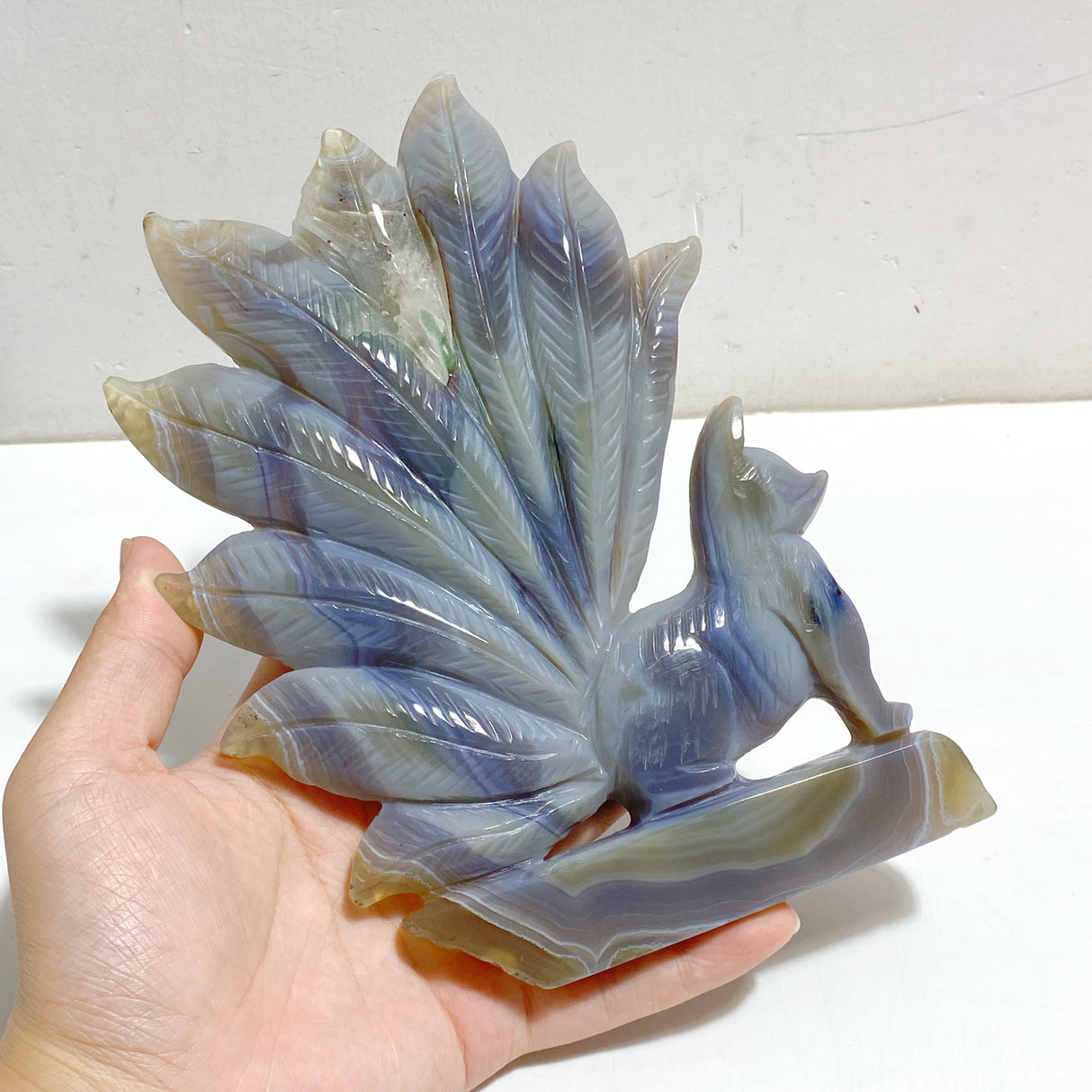 2 Pieces Geode Agate Druzy Nine-tailed Fox Carving #18